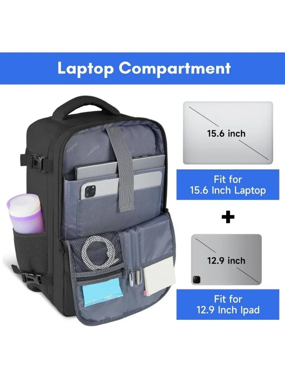 Women\'s Black15.6inch Laptop Mochila Flight Approved Daypack with Pocket Free Shipping! Laptop Backpacks 15.6 Inch School Bag College  main image 4